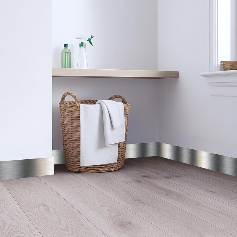 IOHEFY Metallic Stripe Wallpaper Border 196x4 Inch Peel and Stick Wall Border Silver Grey Brushed Metal Pattern Removable Vinyl Wall Trim for Kitchen Bathroom Living Room Office Decor - Image 4